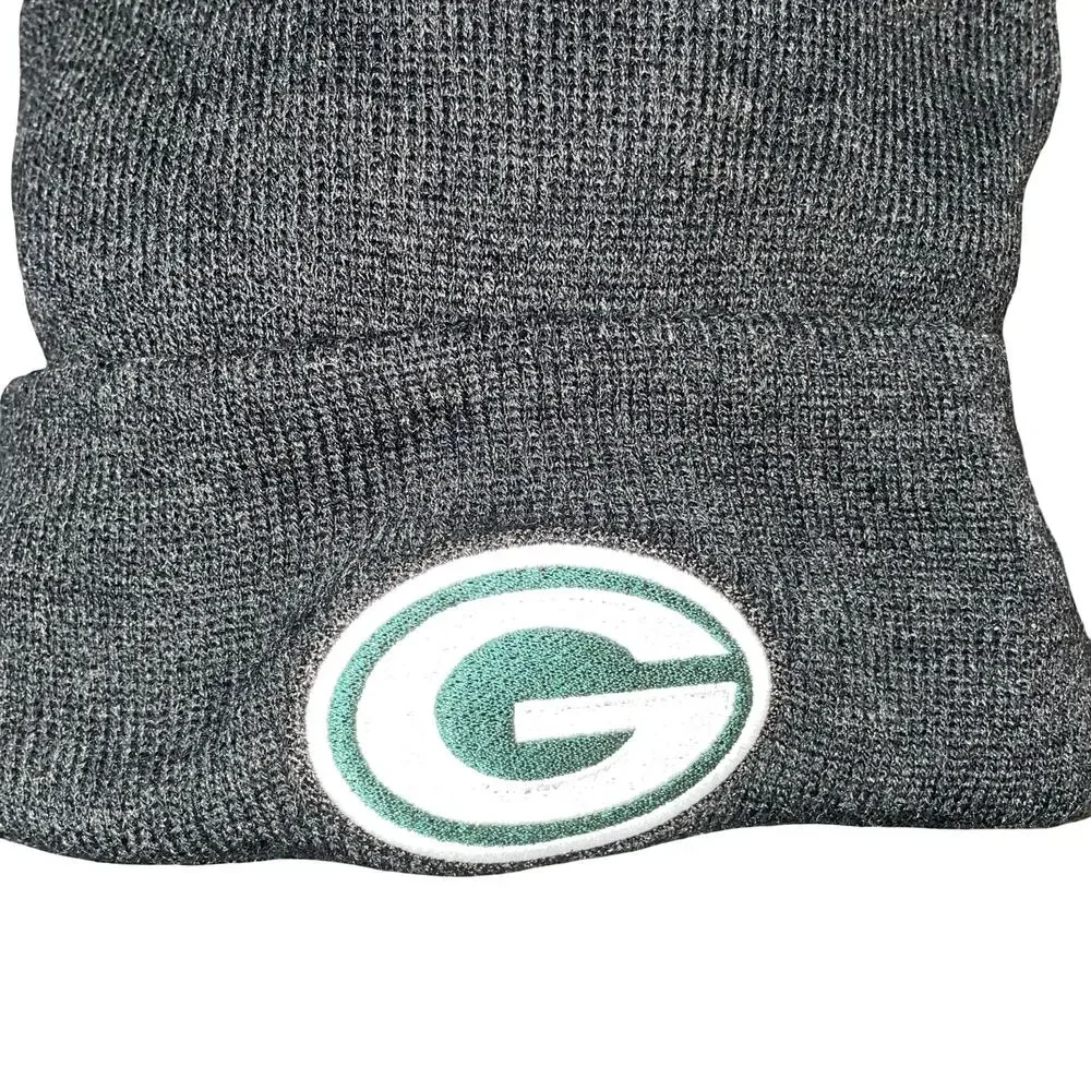 Valucap Green Bay Packers Knit Beanie Hats Lot of 2 Gray Sherpa Fleece Lined